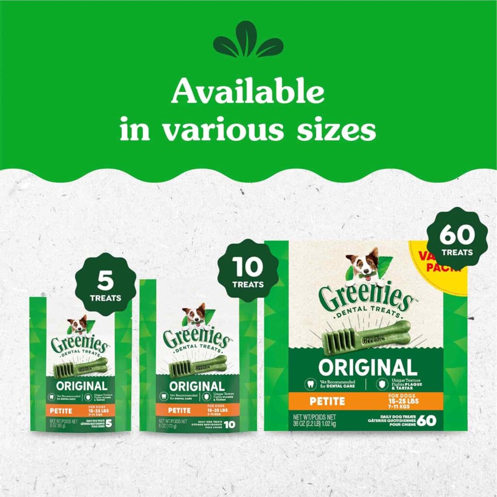 Greenies Original Petite Dog Dental Treats are available in various packs Greenies Original Petite Dog Dental Treats are available in various packs