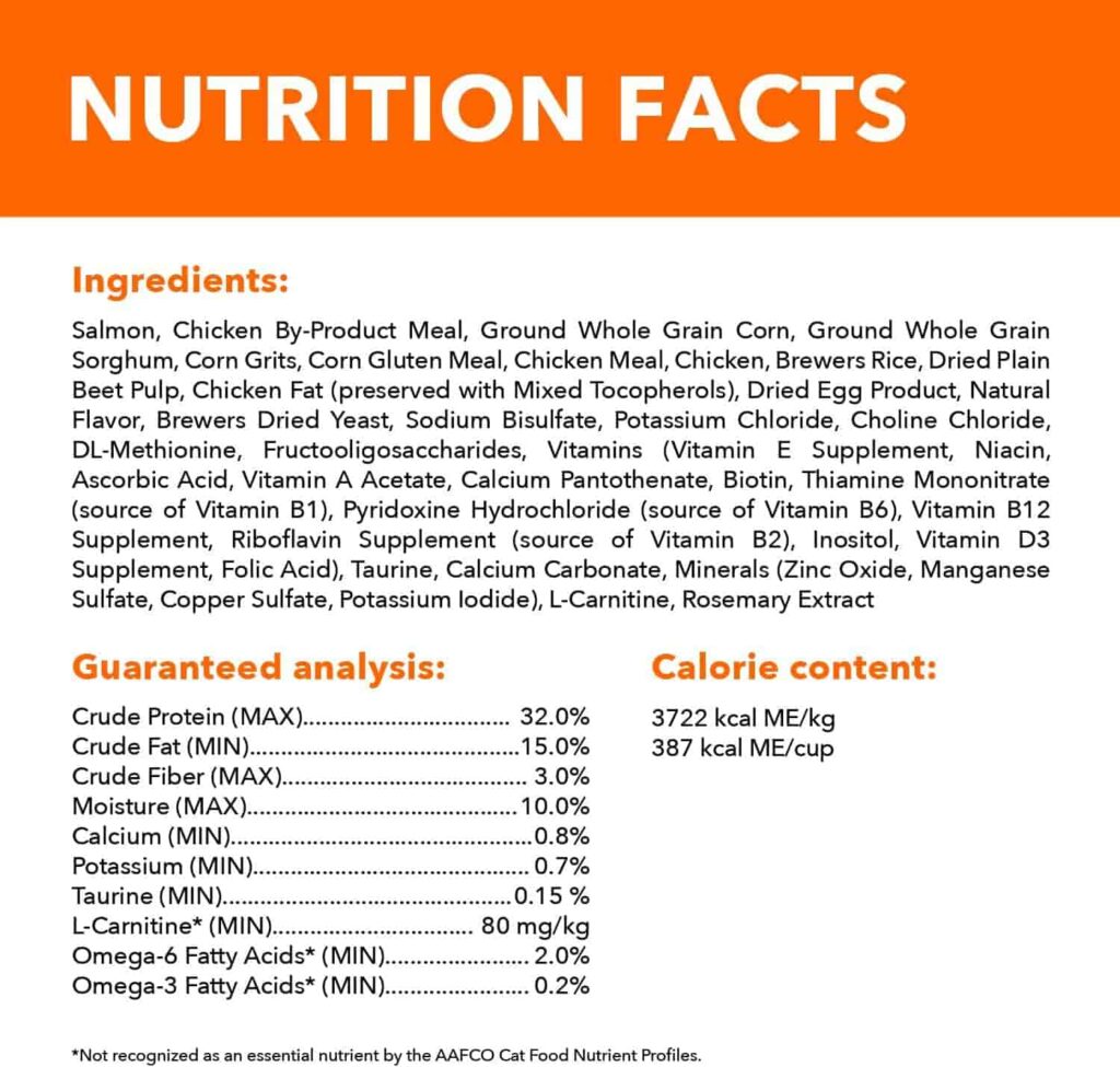 IAMS salmon cat food 16 lb Ingredients
