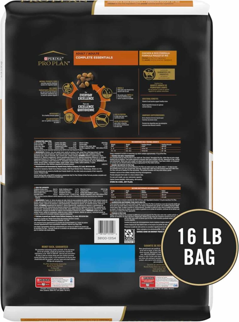 Purina Pro Plan Complete Essentials Chicken and Rice cat food packing Purina Pro Plan Complete Essentials Chicken and Rice cat food packing