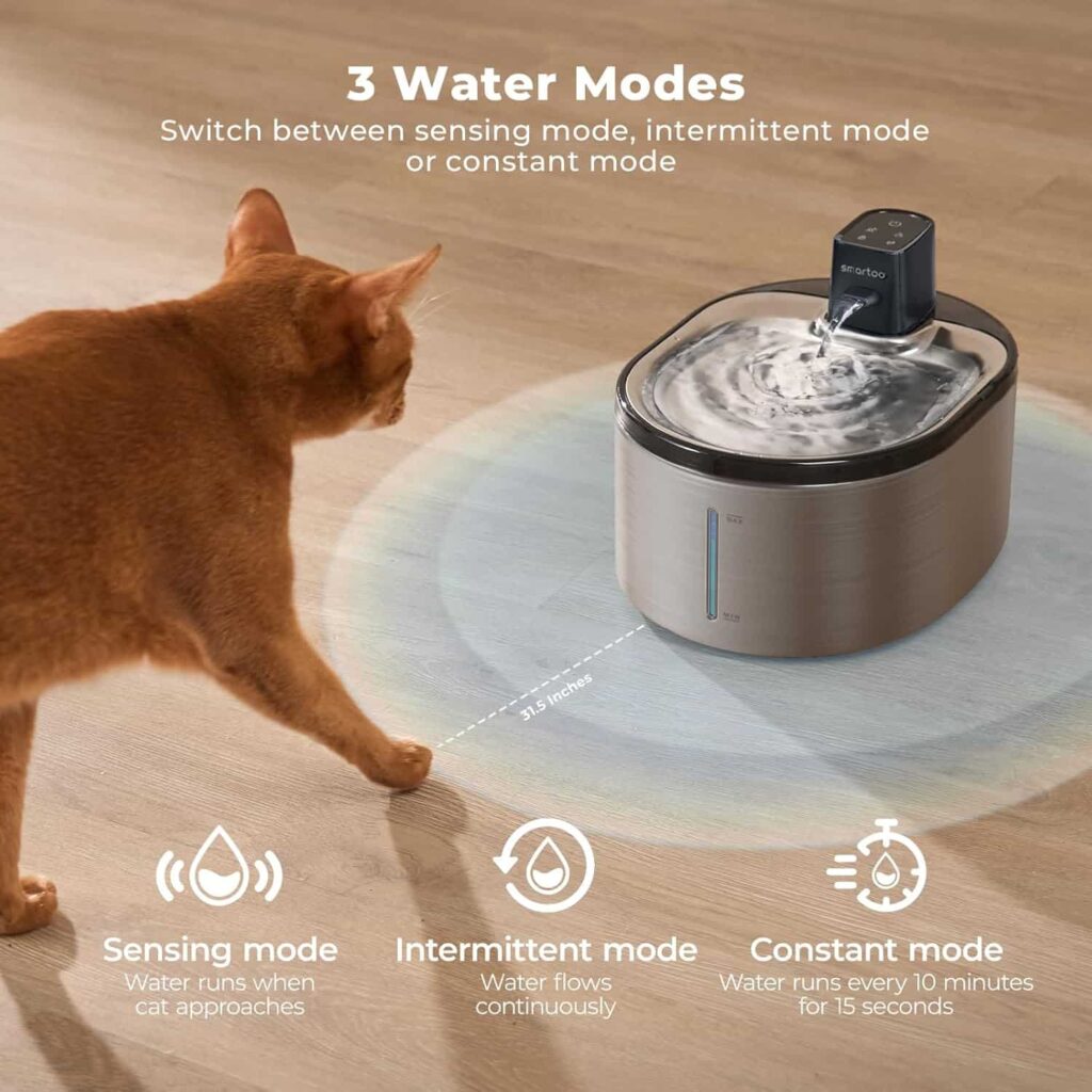 Smartoo Wireless Cat Water Fountain 3 modes options for clean water access Smartoo Wireless Cat Water Fountain 3 modes options for clean water access