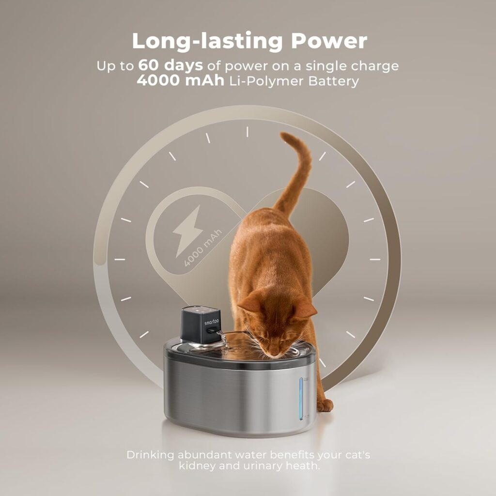 Smartoo Wireless Cat Water Fountain long power for Daily Usage Smartoo Wireless Cat Water Fountain long power for Daily Usage